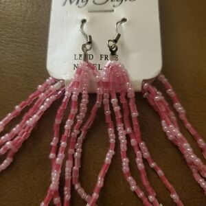Earrings And Necklace Beaded Tassel 2pc Set In Pink  MY STYLE Jewelry NWT